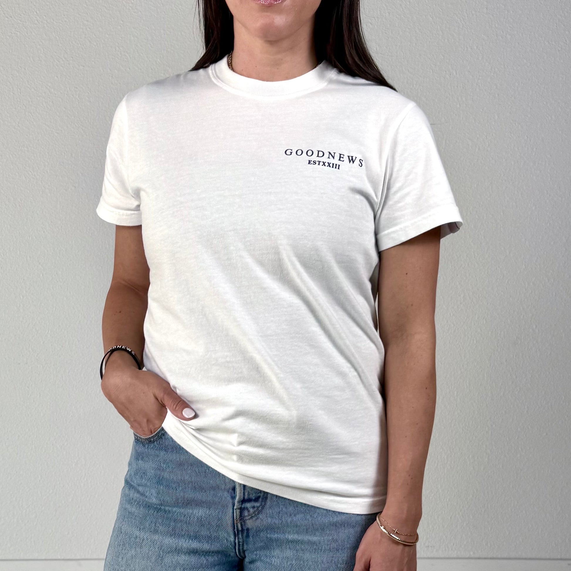 White tee shirt, faith based tee, good news tee, Christian tee shirt, white shirt